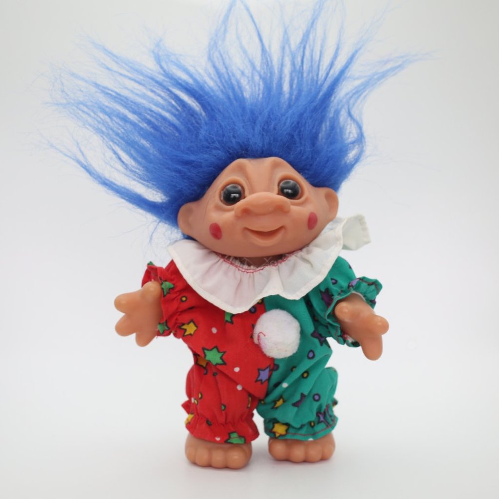 Vintage Troll Doll DAM 1984 6" Clown BlueHair Medium Size - Picture 2 of 8